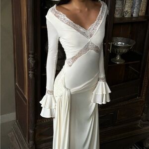 Never worn, new with tags- Meshki Cream Long Sleeve Maxi Dress with Lace Accents